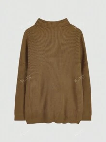 Solid High Neck Drop Shoulder Oversized Sweater