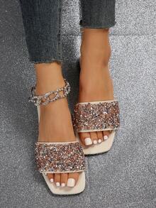 新款時尚女性平底穆勒鞋鞋,大尺寸性感拖鞋 - 金色 - 查看 5