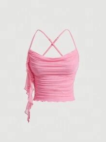 SHEIN MOD Solid Ruched Cami Top,Flamenco Dress - Pink - View 1