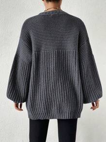 EMERY ROSE Drop Shoulder Casual Design Cardigan,Long Sleeve Tops Fall Winter Cloth For Women - Grey - View 2