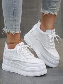 時尚增高女性鞋適用於女性帶坡跟高跟鞋和厚 - 白色 - 查看 4