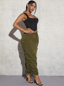 SHEIN SXY Drawstring Side Ruched Pencil Skirt new years eve outfit
party outfit 
sexy outfit - Army Green - View 6