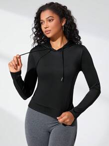 Easithlete 素色抽繩連帽運動衛衣 - 黑色 - 查看 1