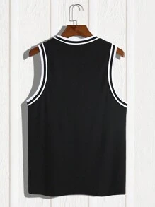 Manfinity Homme Hombres Top tank con estampado de letra ribete de rayas - Negro - Ver 2