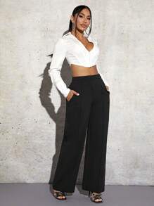 SHEIN SXY Solid High Waist Pants New Years Eve Party Sexy - Black - View 5