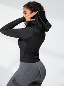 Easithlete 素色抽繩連帽運動衛衣 - 黑色 - 查看 2