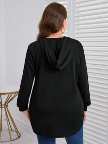 SHEIN LUNE Sudadera con estampado de corazón talla grande, atuendos de graduación, regreso a la escuela, atuendos de maestras para mujeres, regreso a la escuela en invierno, otoño - Negro - Ver 2