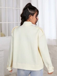 SHEIN EZwear Túi có nắp Thả vai Dây kéo áo - Màu be - Xem 2