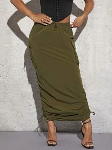 SHEIN SXY Drawstring Side Ruched Pencil Skirt new years eve outfit
party outfit 
sexy outfit - Army Green - View 1