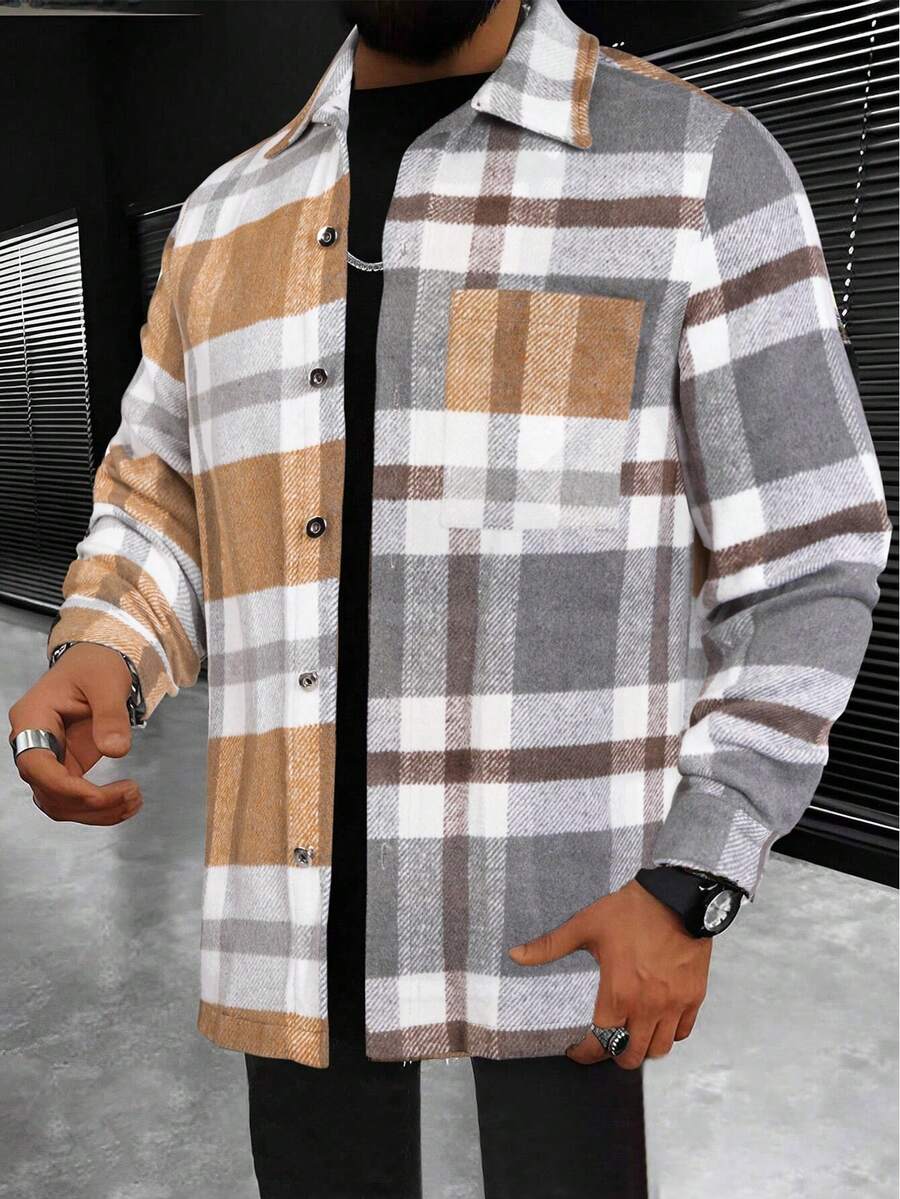 Manfinity Homme Nam In kẻ sọc Vá Túi Áo khoác kiểu sơ mi - Nhiều màu - Xem 1