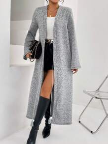 SHEIN Privé 流蘇前繫帶外套 - 灰色 - 查看 3