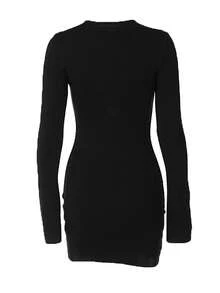Lace Up Front Bodycon Dress - Black - View 2