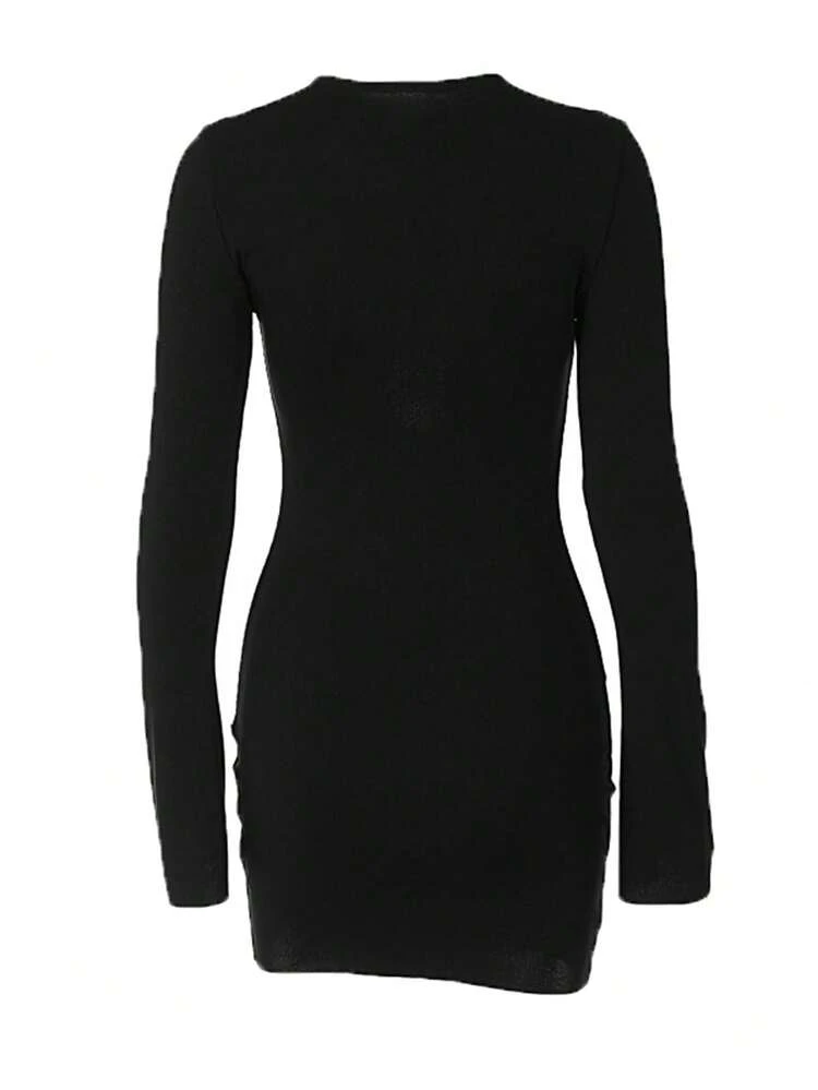 Lace Up Front Bodycon Dress Black Spring Elegant | SHEIN USA