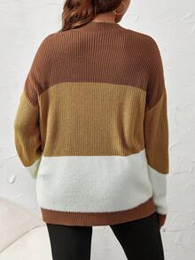 SHEIN 孕婦撞色落肩袖套頭毛衣 - 彩色 - 查看 2