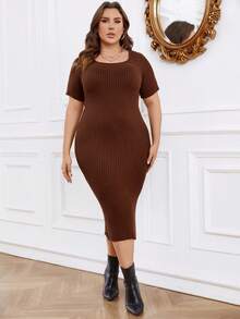 Celure 大碼條紋針織毛衣洋裝 - 棕色 - 查看 4