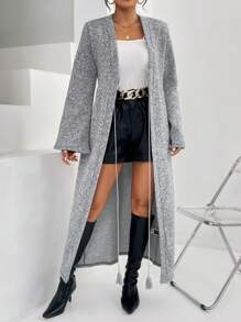 SHEIN Privé 流蘇前繫帶外套 - 灰色 - 查看 1