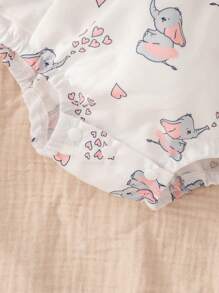 Bebé niña con estampado de dibujos animados ribete con fruncido Body & tirantes Shorts con banda cabeza - Rosa - Ver 5