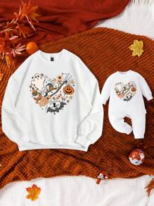 SHEIN Unity Halloween Print Drop Shoulder Sweatshirt - White - View 3