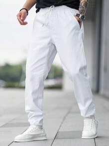 Manfinity Homme Jeans rectos de hombre con bolsillos en diagonal, jeans rectos de carga de color blanco lavado liso, jeans claros, para regalos de esposo o novio