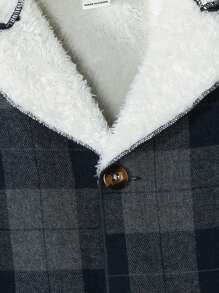 Young Boy Plaid Dual Pocket Teddy Lined Overcoat - Multicolor - View 4