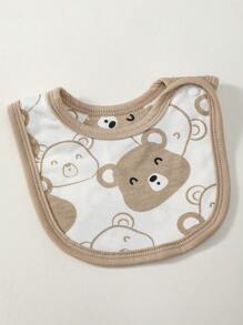 SHEIN Baby Boy Cartoon Graphic Bodysuit & Pants & Hat & Bib - Khaki - View 5