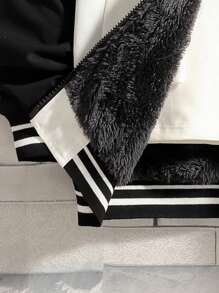 SHEIN Tween Boy 1pc Letter Graphic Two Tone Thermal Lined Striped Trim Varsity Jacket - Multicolor - View 3