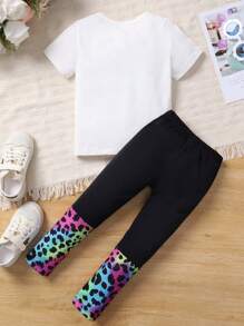SHEIN Bộ Bé gái Con số In hoa Báo Giải trí - Nhiều màu - Xem 2