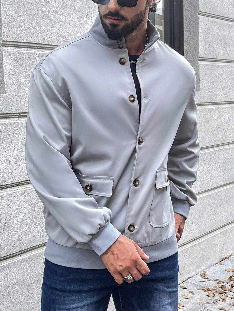 Loose Fit Men's Flap Pocket Button Up Jacket