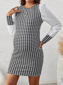 SHEIN 孕婦千鳥格印花緊身洋裝 - 黑與白 - 查看 2