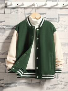 SHEIN Tween Boy Letter & Figure Graphic Two Tone Drop Shoulder Varsity Jacket Without Tee - Multicolor - View 2