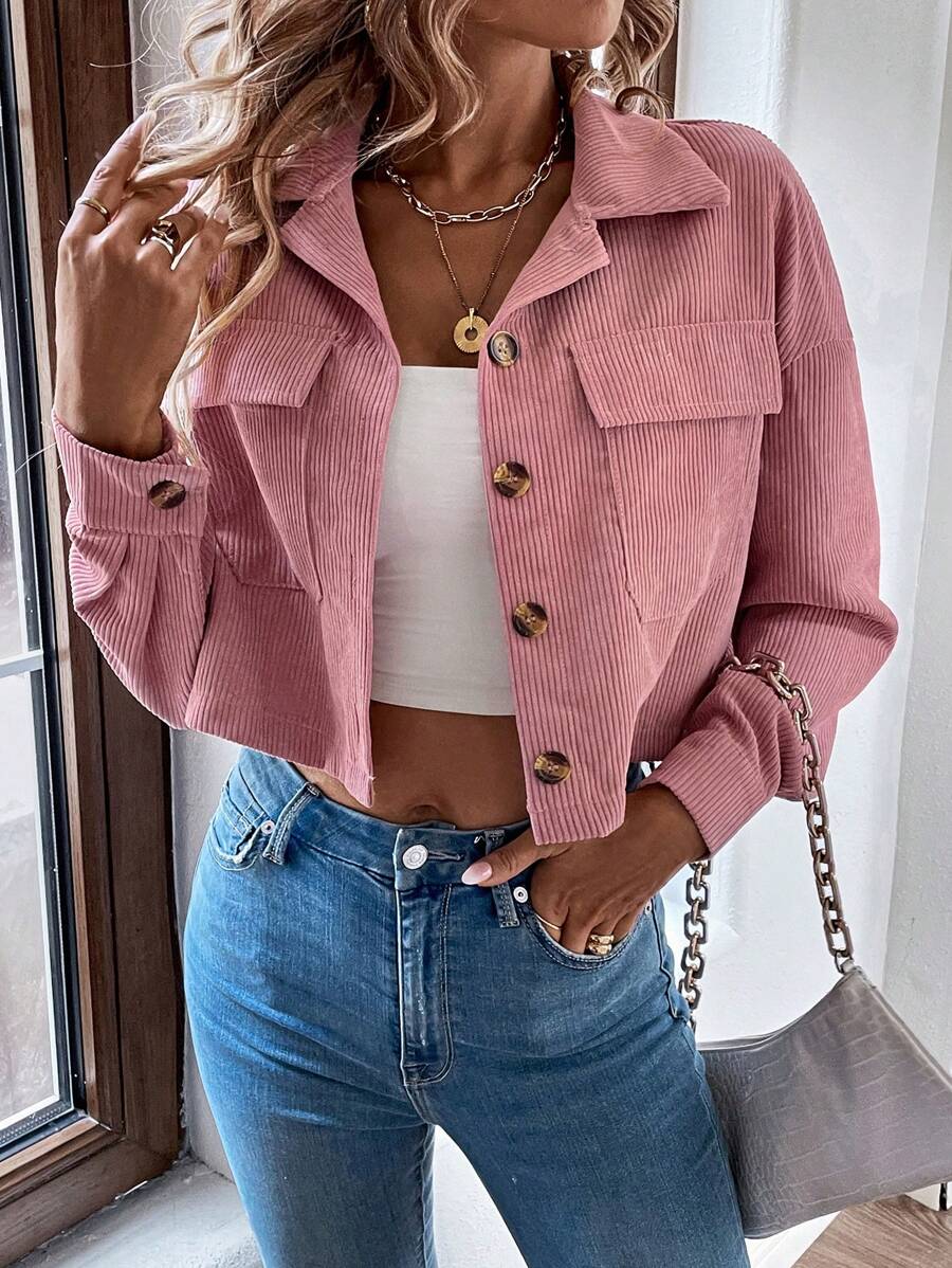 SHEIN Frenchy Túi có nắp Thả vai Vải to sợi Áo khoác - Hồng - Xem 1