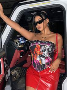 SHEIN Coolane Hơn Đồ họa Hình Bandana Hem Ống ngọn - Nhiều màu - Xem 4