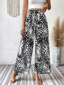 SHEIN VCAY Allover Print Wide Leg Pants - Black and White - View 3