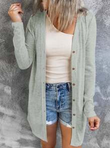 CILKOO Solid Button Front Coat - Grey - View 1