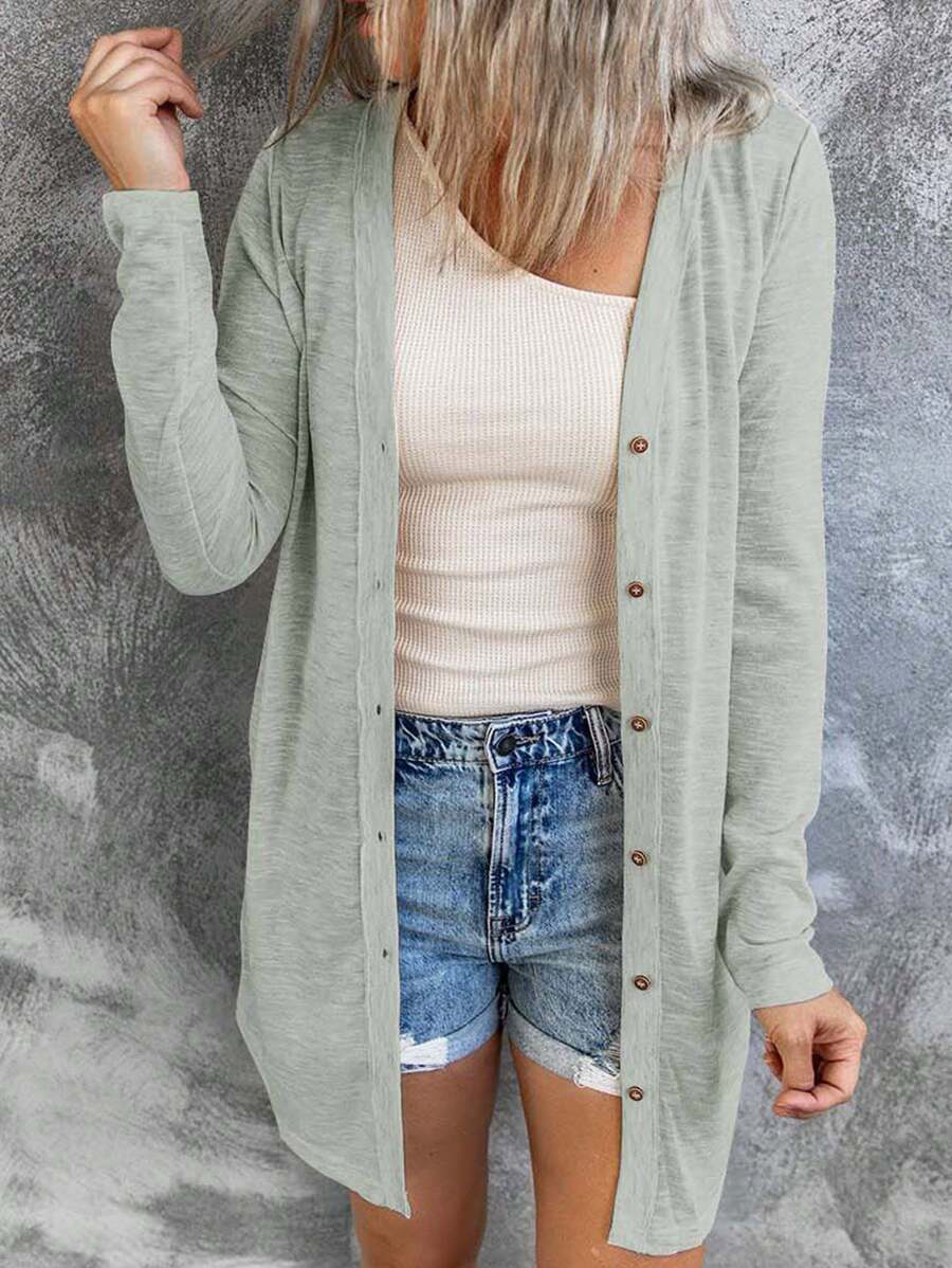 CILKOO Solid Button Front Coat - Grey - View 1