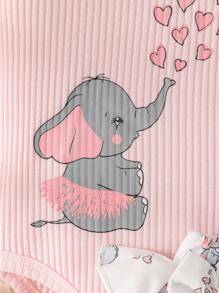 Bebé niña con estampado de dibujos animados ribete con fruncido Body & tirantes Shorts con banda cabeza - Rosa - Ver 4