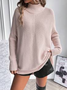 EMERY ROSE Áo len cổ lọ tay cánh dơi dệt kim gân sọc dành cho mùa thu đông. - Bụi hồng - Xem 5