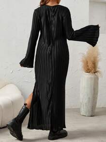 SHEIN Maternity Split Thigh Flare Sleeve Dress - Black - View 2