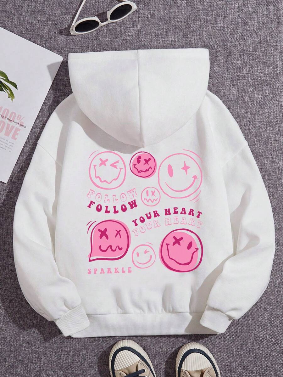 Áo nỉ in hình hoạt hình và khẩu hiệu dành cho bé gái tuổi teen - trắng - Xem 1