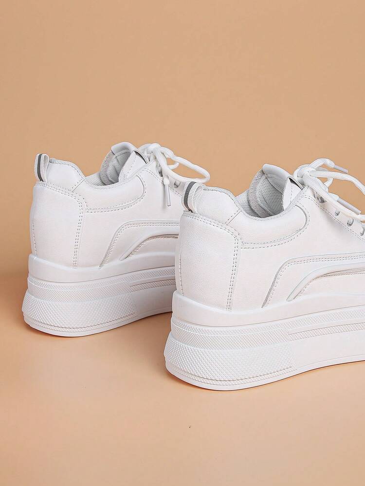 時尚增高女性鞋適用於女性帶坡跟高跟鞋和厚 - 白色 - 查看 2