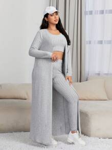 SHEIN EZwear Hơn Mở Mặt trước áo & Áo ba lỗ & Xà cạp - Màu Xám nhạt - Xem 4