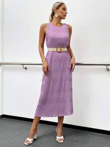 SHEIN Unity Chất rắn Textured Váy không tay Không có thắt lưng - Màu tím - Xem 6