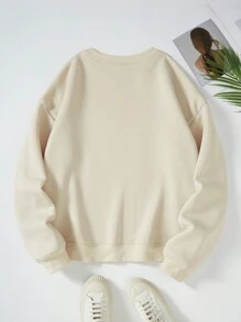 SHEIN LUNE Letter Graphic Thermal Sweatshirt - Apricot - View 2