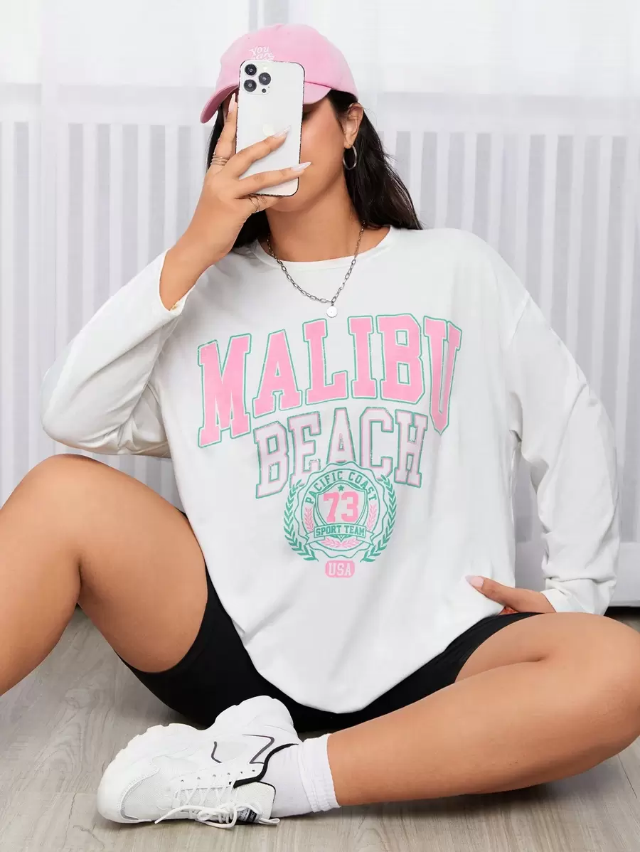 SHEIN EZwear Plus Letter Graphic Drop Vai Tee