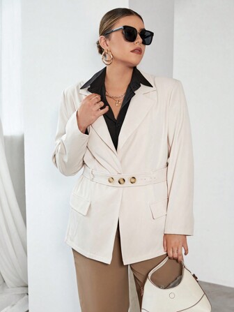SHEIN Privé Plus Lapel Neck Belted Blazer