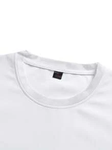 Men Striped Trim Tee & Drawstring Waist Shorts - Black and White - View 3