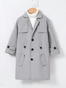 Young Boy 1pc Single Breasted Trench Coat - Grey - View 3