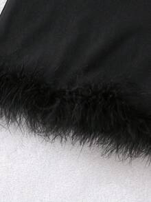 SHEIN Young Girl Fuzzy Trim Tank Dress - Black - View 3