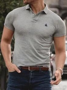 Manfinity Mode Nam Chi tiết thêu Tay Raglan Áo polo - Màu Xám nhạt - Xem 1