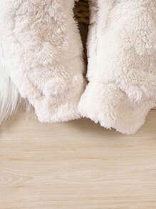 SHEIN Playful Pals Baby Girl Solid Hooded Teddy Jumpsuit